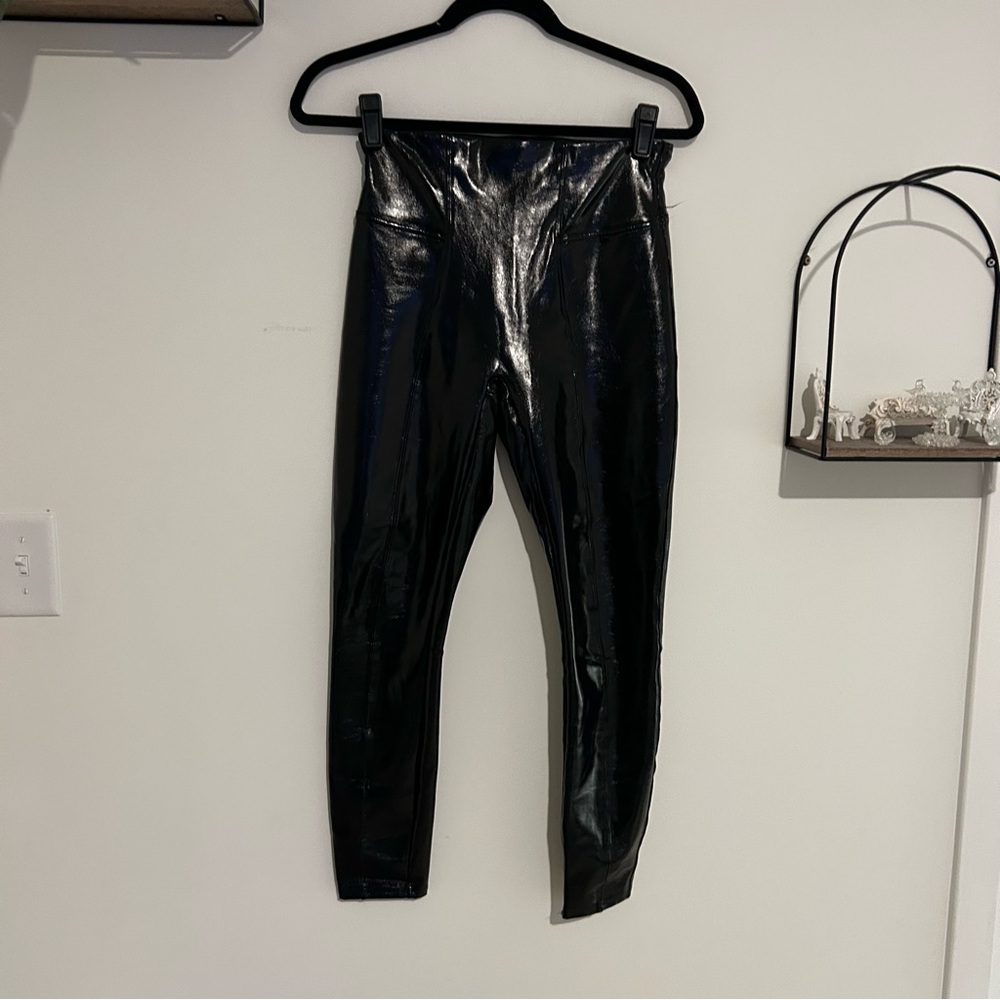 Spanx Black High Rise Faux Leather Leggings Pants Size Small
